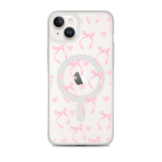 Pink Bows & Hearts MagSafe Clear iPhone Case