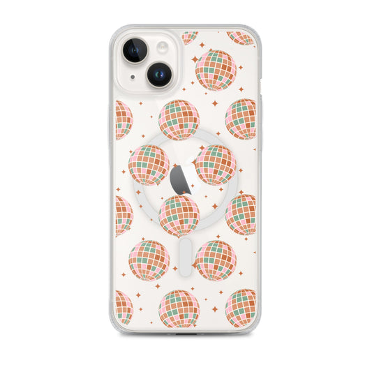 Brown Boho Disco Balls MagSafe Clear iPhone Case