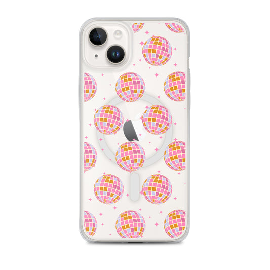 Pink & Blue Disco Balls MagSafe Clear iPhone Case