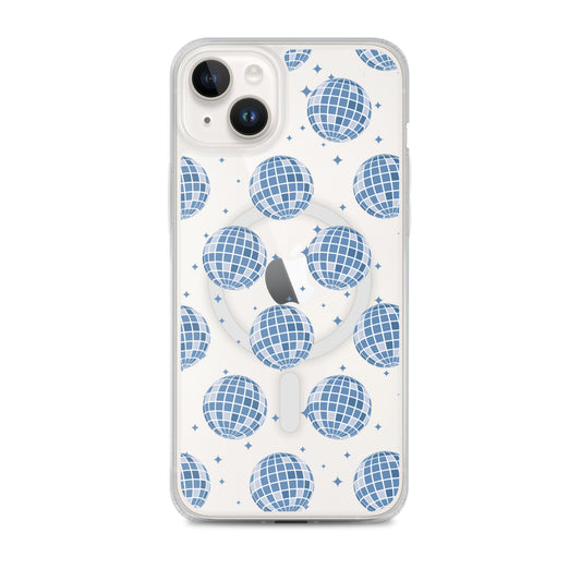 Dark Blue Disco Balls MagSafe Clear iPhone Case