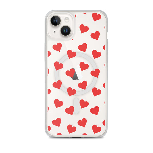 Red Hearts MagSafe Clear iPhone Case