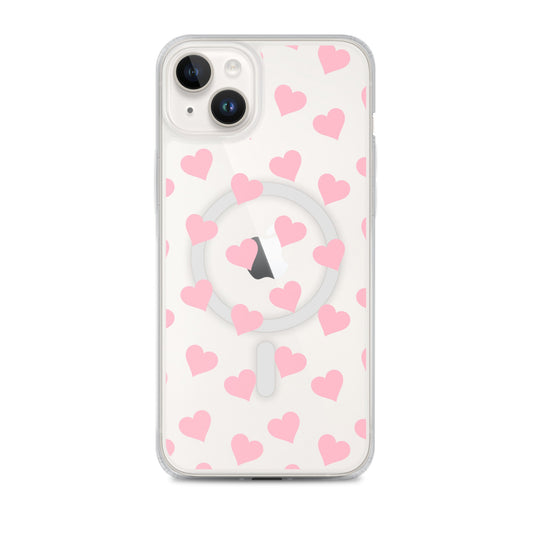 Pink Hearts MagSafe Clear iPhone Case