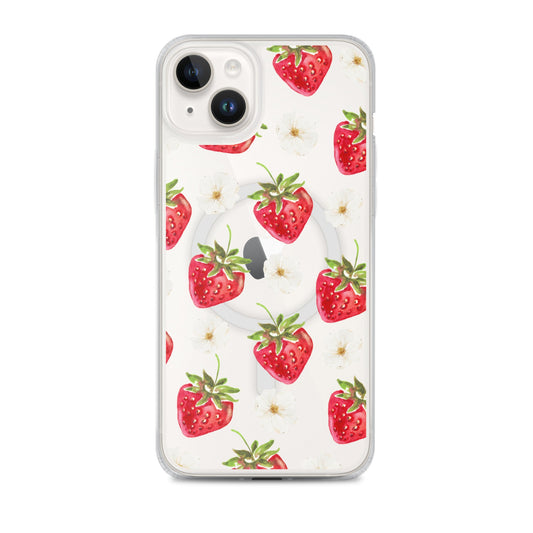 Strawberry Bloom MagSafe Clear iPhone Case