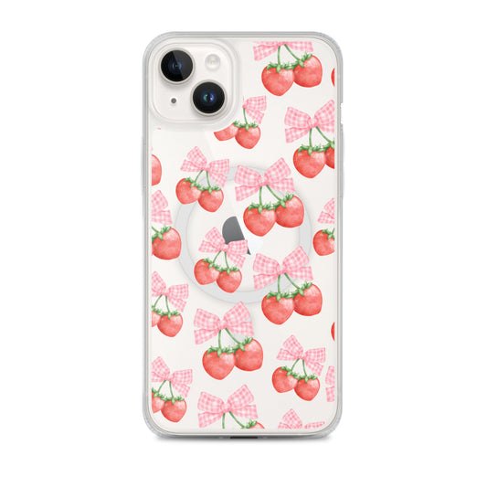 Strawberry Bows MagSafe Clear iPhone Case