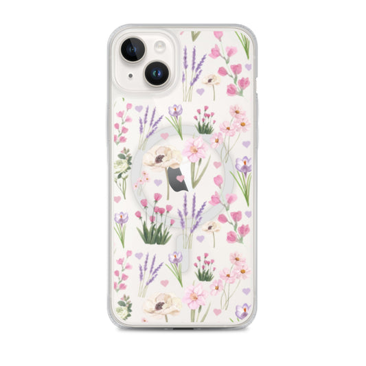 Purple Garden MagSafe Clear iPhone Case