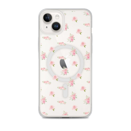 Pink Vintage Roses MagSafe Clear iPhone Case