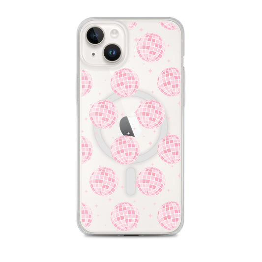 Light Pink Disco Balls MagSafe Clear iPhone Case