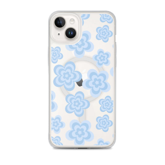 Blue Floral MagSafe Clear iPhone Case