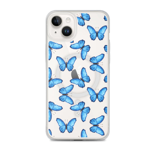 Blue Butterfly MagSafe Clear iPhone Case