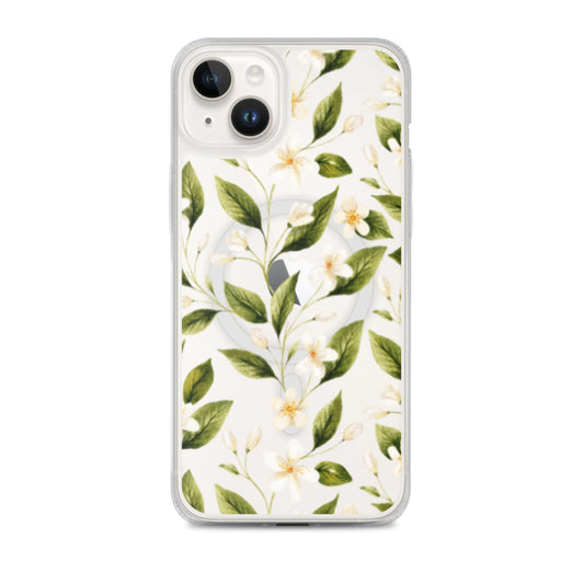 White Floral MagSafe Clear iPhone Case