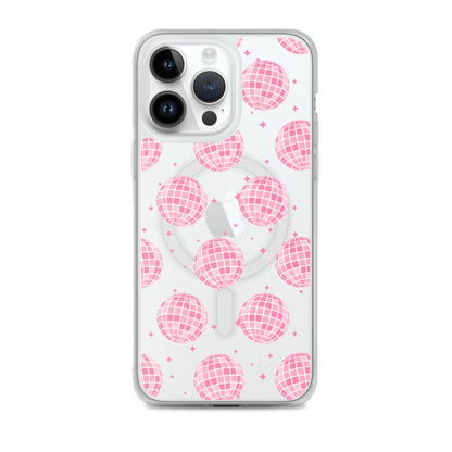 Pink Disco Balls MagSafe Clear iPhone Case