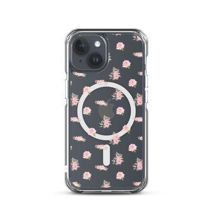 Pink Vintage Roses MagSafe Clear iPhone Case
