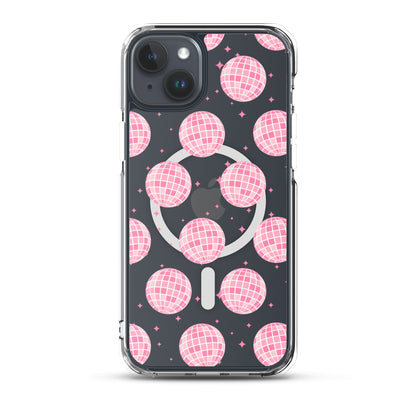 Pink Disco Balls MagSafe Clear iPhone Case