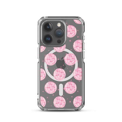 Pink Disco Balls MagSafe Clear iPhone Case