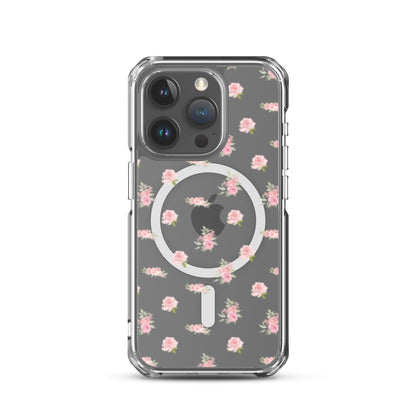 Pink Vintage Roses MagSafe Clear iPhone Case