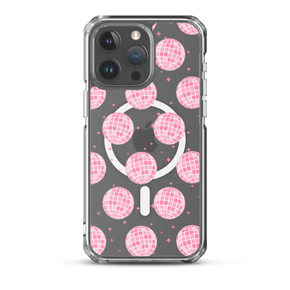 Pink Disco Balls MagSafe Clear iPhone Case