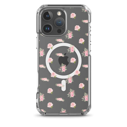 Pink Vintage Roses MagSafe Clear iPhone Case