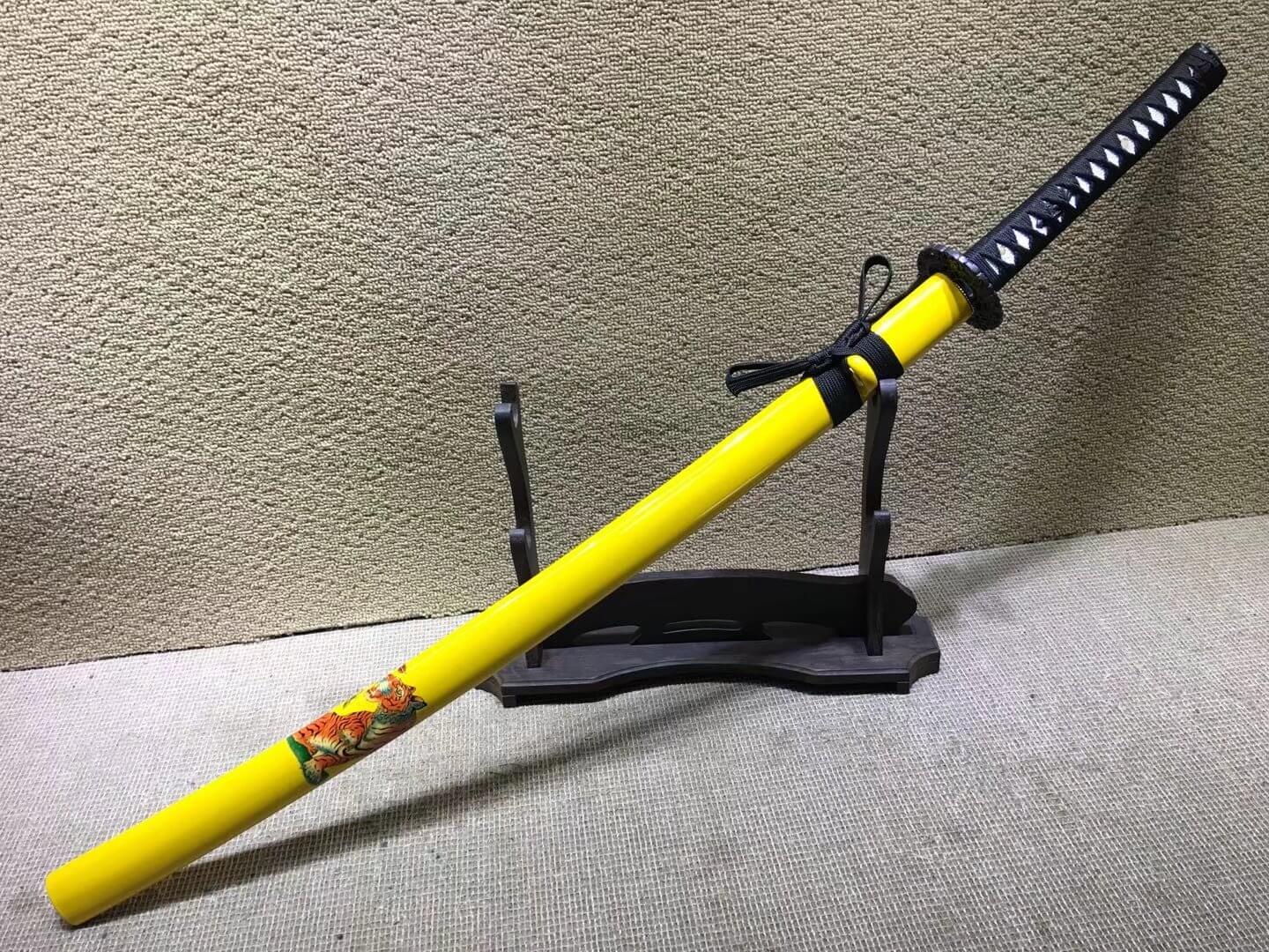 Tiger samurai swords,Medium carbon steel bade,Yellow scabbard,Alloy fitteds