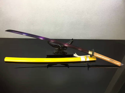 Samurai sword/katana/T10 high carbon steel purple blade/Yellow scabbard/Alloy Tosogu/Length 39"