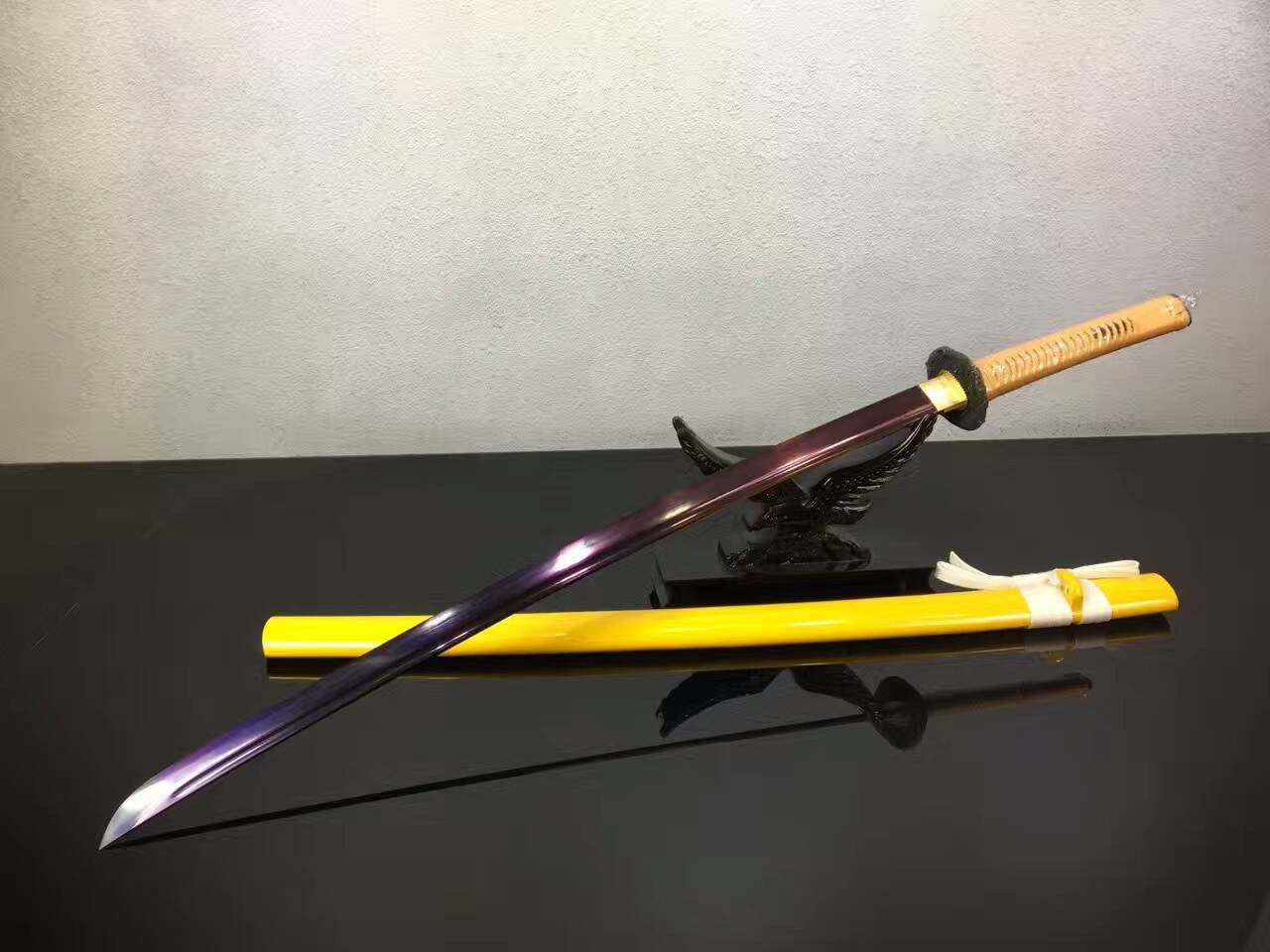 Samurai sword/katana/T10 high carbon steel purple blade/Yellow scabbard/Alloy Tosogu/Length 39"