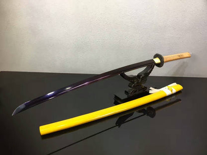 Samurai sword/katana/T10 high carbon steel purple blade/Yellow scabbard/Alloy Tosogu/Length 39"