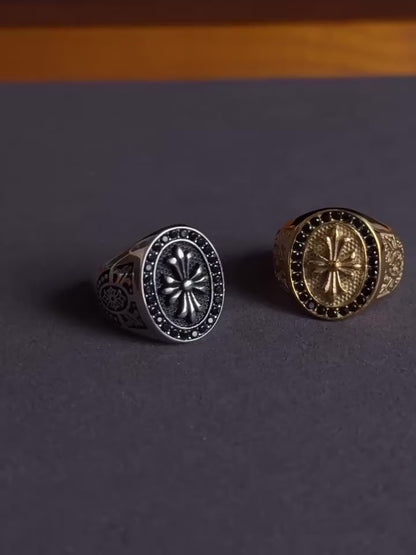 “Crowned Cross” | Full Pavé Fleur-de-Lis Ring