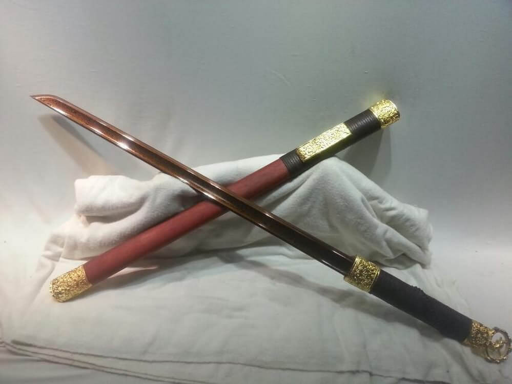 Han jian(Damascus steel red blade,Red wood scabbard,Alloy fitted)Length 30"