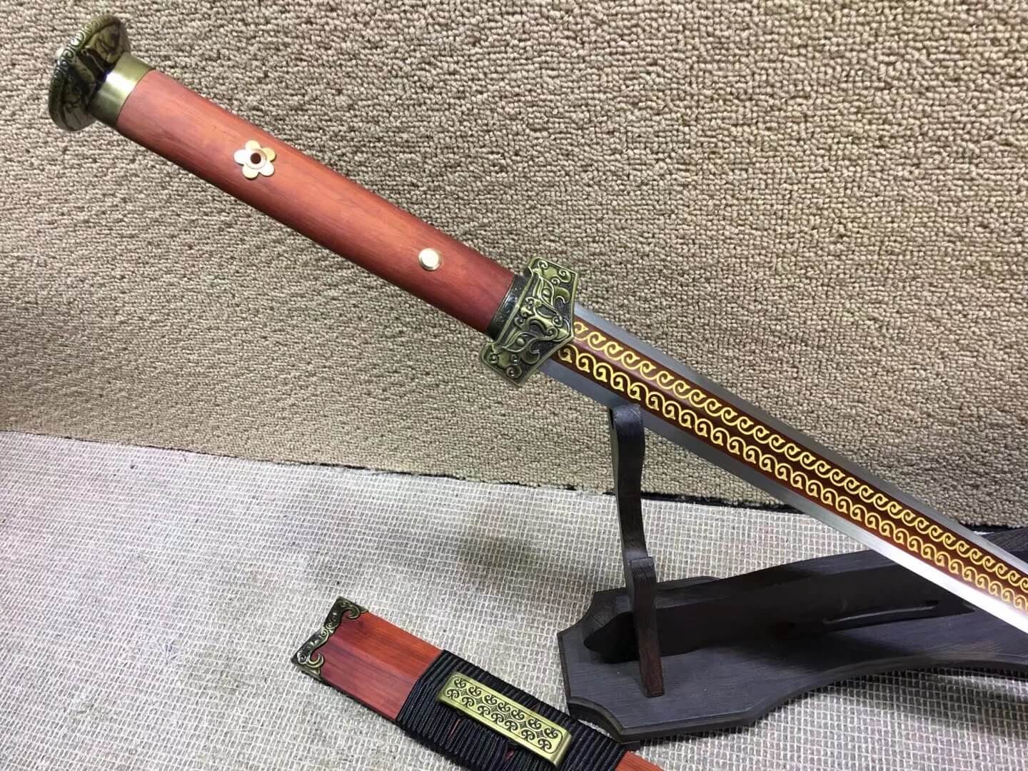 Han jian,High carbon steel,Red scabbard,Alloy fittings,Full tang,Length 31"