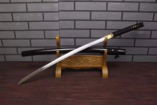 Katana,Nihontou,Medium carbon steel,Wood scabbard,Alloy fitting,Full tang