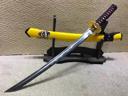 Samurai sword,Medium carbon steel,Yellow scabbard,Alloy Tsuba,Length 30 inch