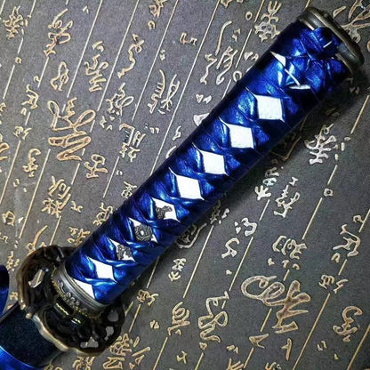 Katana,High manganese steel surface etched pattern,Blue scabbard,Full tang,Length 29 inch