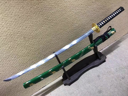 Samurai sword,Medium carbon steel,Green scabbard,Alloy fitted,Length 39 inch