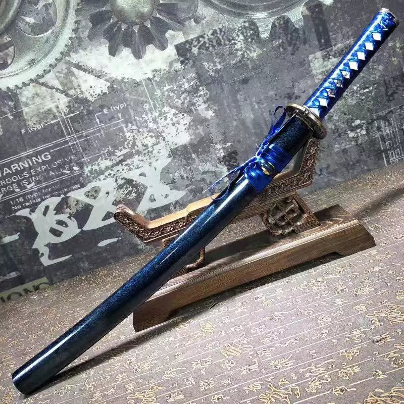 Katana,High manganese steel surface etched pattern,Blue scabbard,Full tang,Length 29 inch