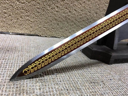 Han jian,High carbon steel,Red scabbard,Alloy fittings,Full tang,Length 31"