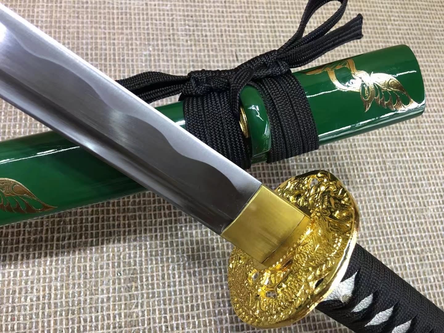 Samurai sword,Medium carbon steel,Green scabbard,Alloy fitted,Length 39 inch