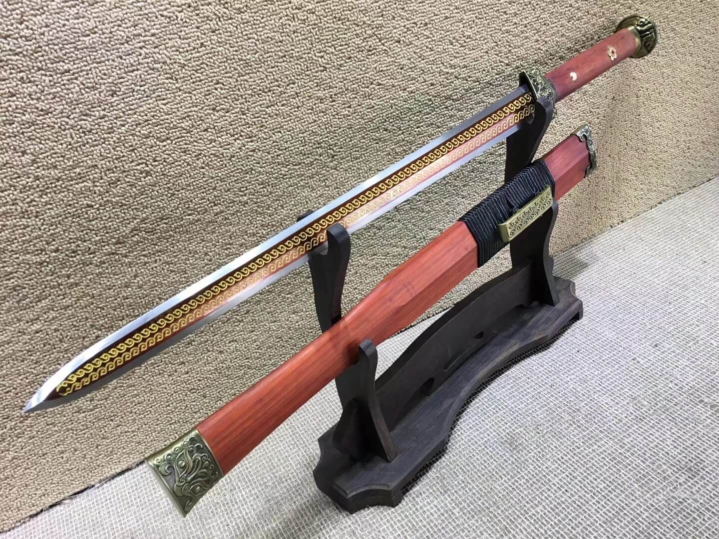 Han jian,High carbon steel,Red scabbard,Alloy fittings,Full tang,Length 31"