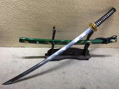 Samurai sword,Medium carbon steel,Green scabbard,Alloy fitted,Length 39 inch