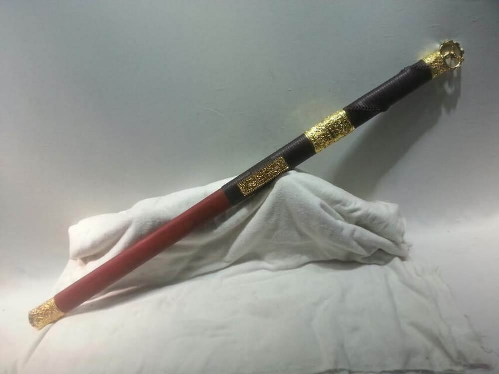 Han jian(Damascus steel red blade,Red wood scabbard,Alloy fitted)Length 30"