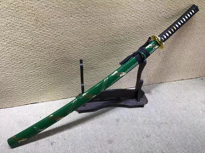 Samurai sword,Medium carbon steel,Green scabbard,Alloy fitted,Length 39 inch