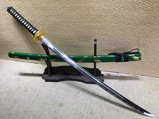 Samurai sword,Medium carbon steel,Green scabbard,Alloy fitted,Length 39 inch