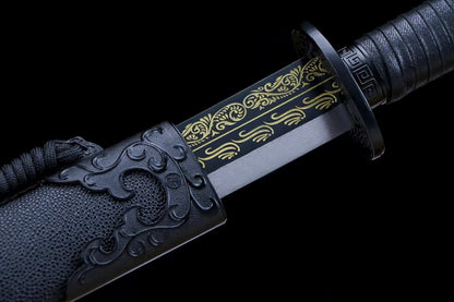 Qing dao sword,High carbon steel etch blade, Leather wooden scabbard