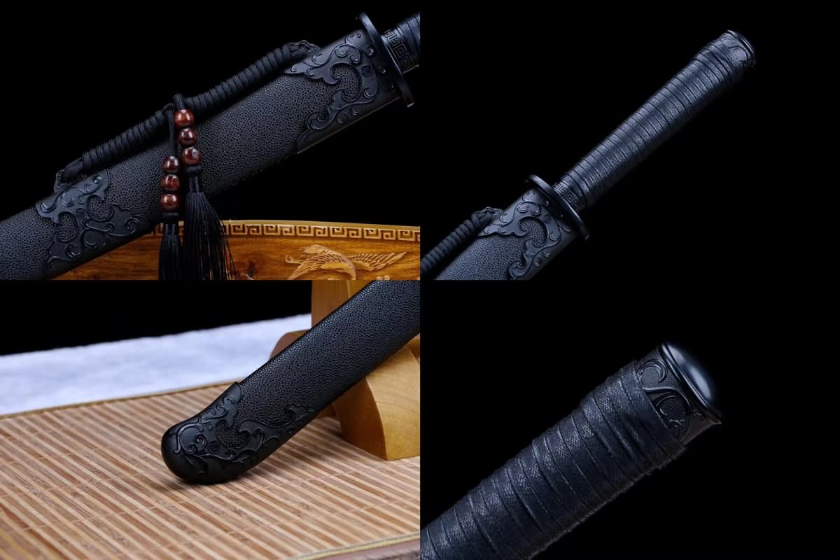 Qing dao sword,High carbon steel etch blade, Leather wooden scabbard