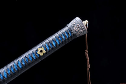 Qing dao swords,High carbon steel black blade,Blue Pu scabbard