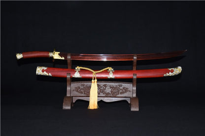 Qing dao sword,Damascus steel red blade,Redwood scabbard