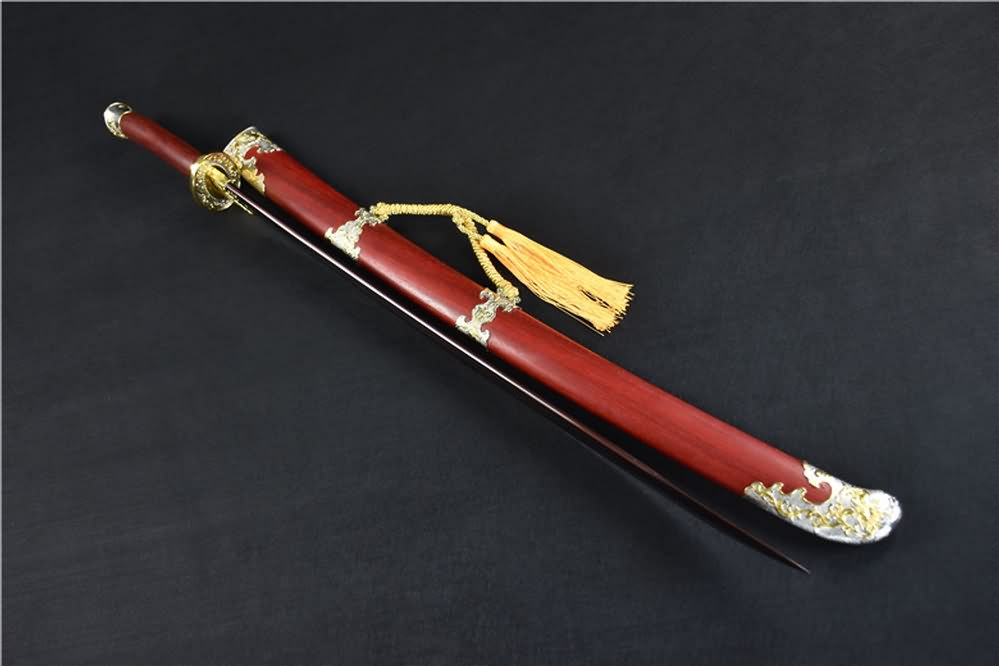 Qing dao sword,Damascus steel red blade,Redwood scabbard