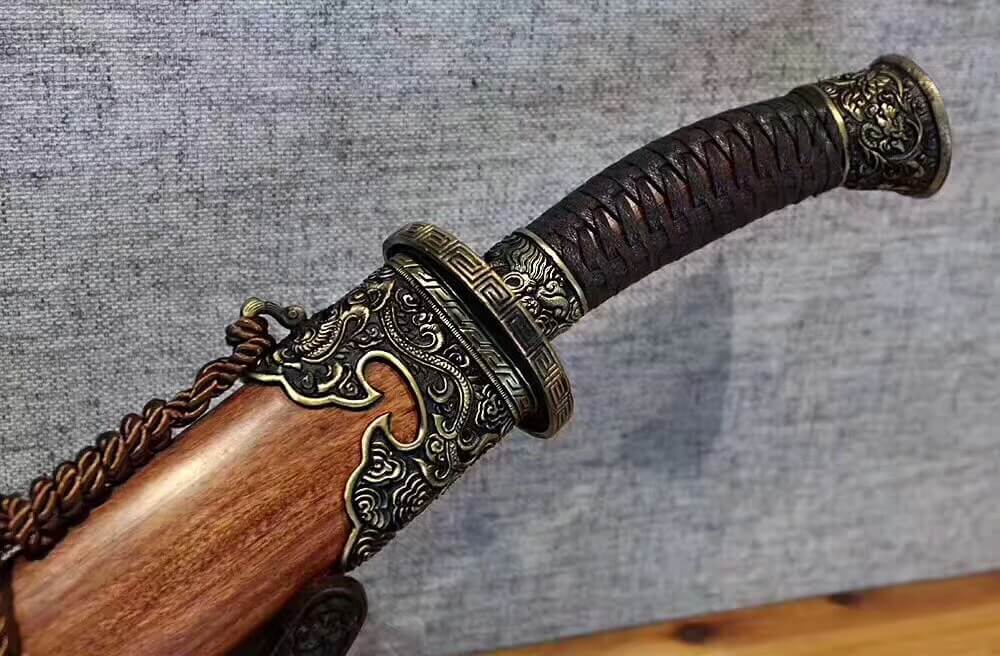 Qing dao,Damascus steel bade,MAHOGANY scabbard,Brass fittings