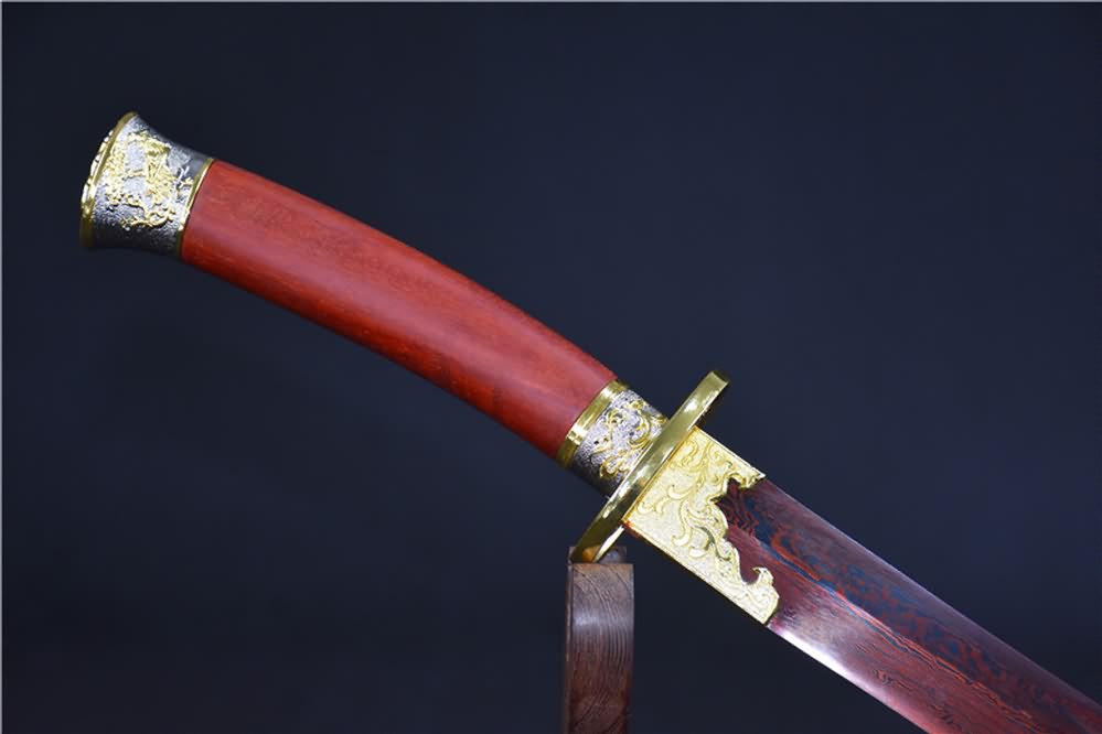 Qing dao sword,Damascus steel red blade,Redwood scabbard