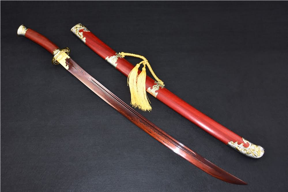 Qing dao sword,Damascus steel red blade,Redwood scabbard