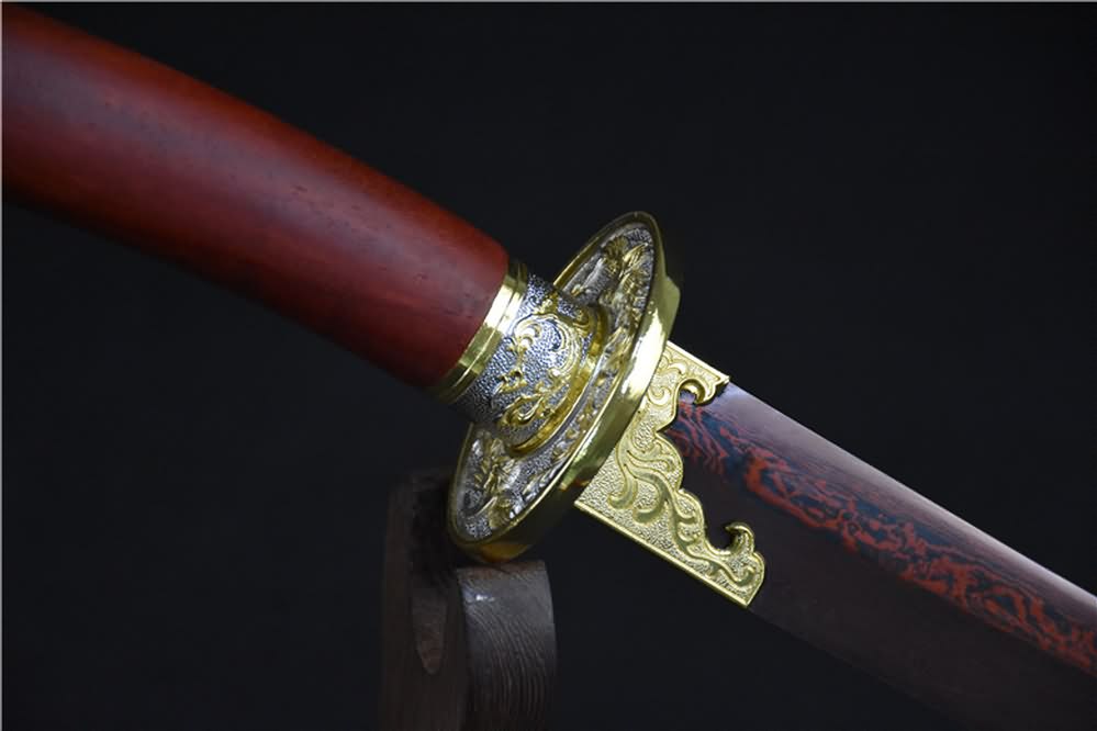 Qing dao sword,Damascus steel red blade,Redwood scabbard