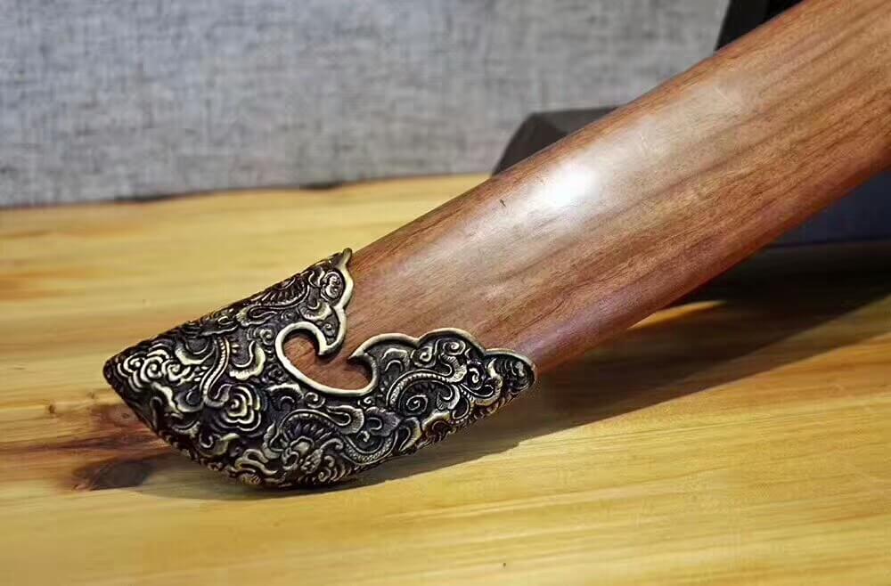 Qing dao,Damascus steel bade,MAHOGANY scabbard,Brass fittings